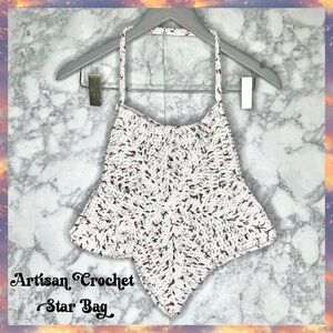 ⭐️ Handmade Crochet Star Shape Shoulder Open Tote Bag White Red Green